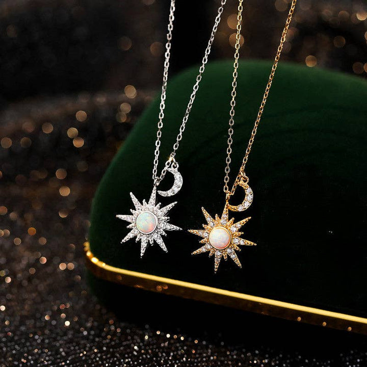 Opal sun and moon charm pendant in sterling silver front view
