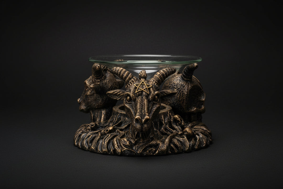 Baphomet oil burner shown from an alternate angle