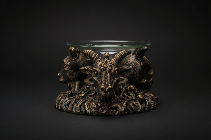 Baphomet oil burner shown from an alternate angle