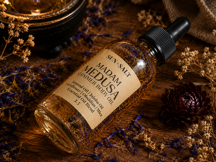 Additional view of Madam Medusa Shimmer Body Oil by Lux&amp;Lou