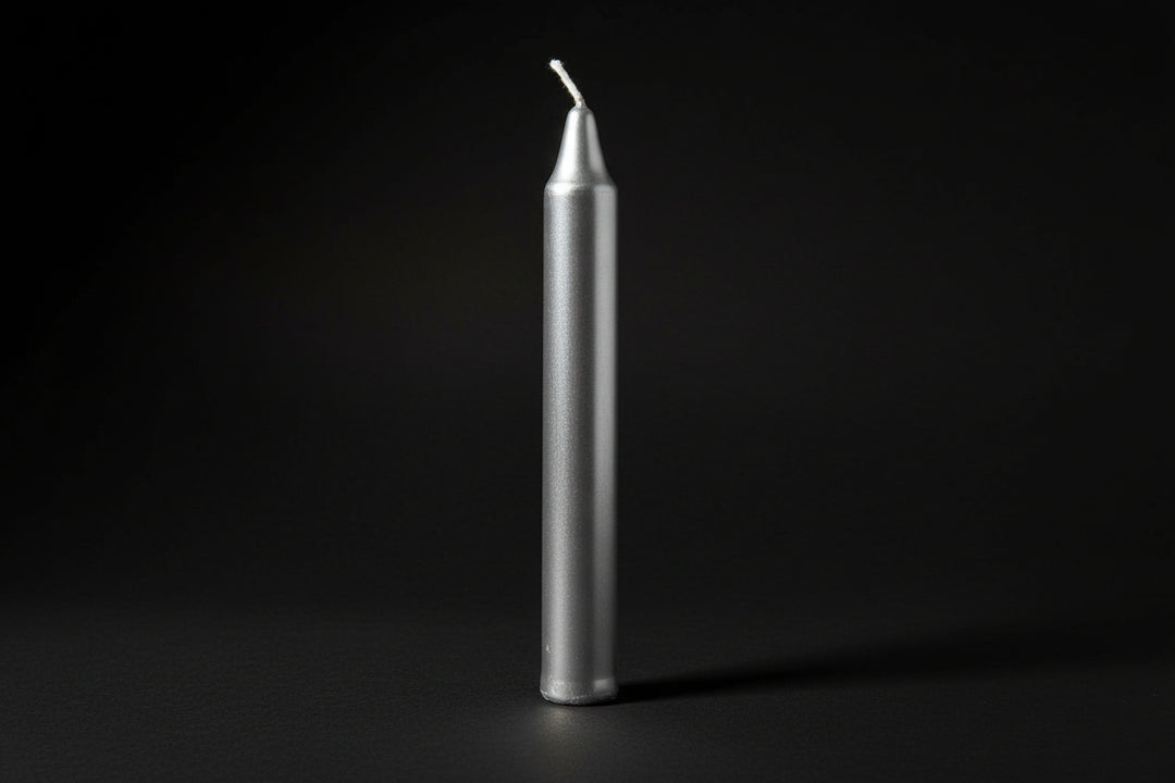 Silver chime candle for lunar and reflective ritual symbolism