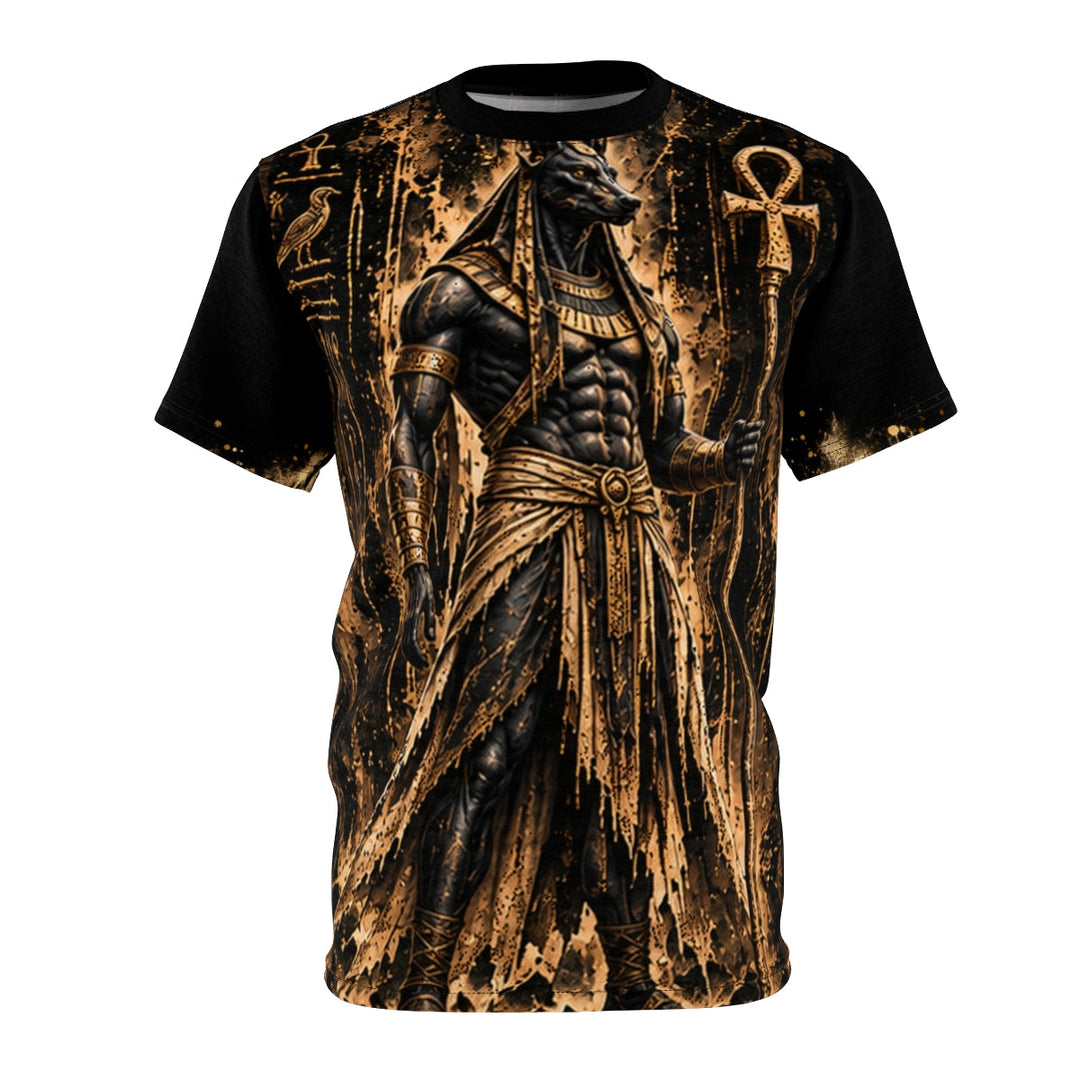Anubis Guardian black AOP cut-and-sew tee, front print