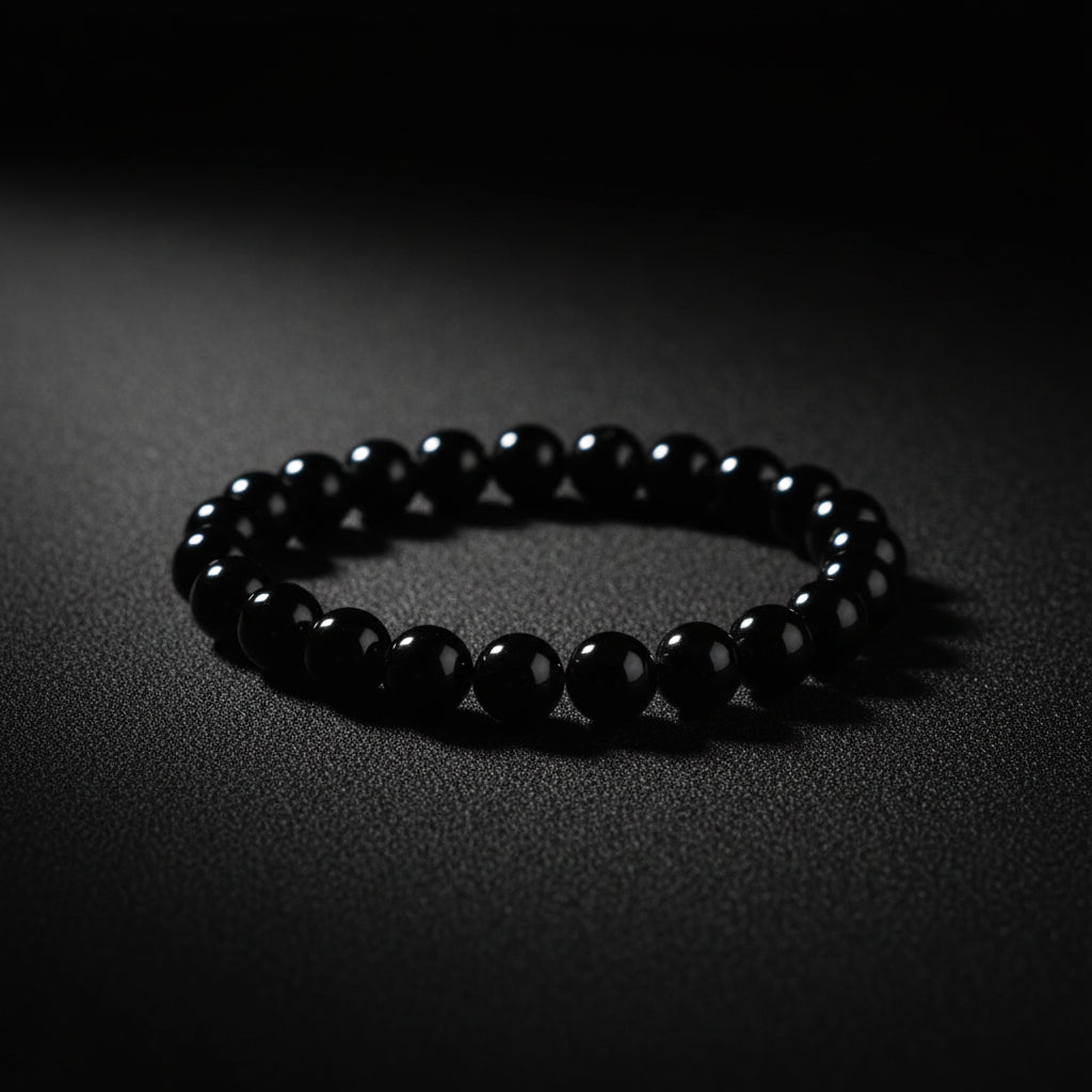 Black Obsidian stretch bracelet with polished dark beads