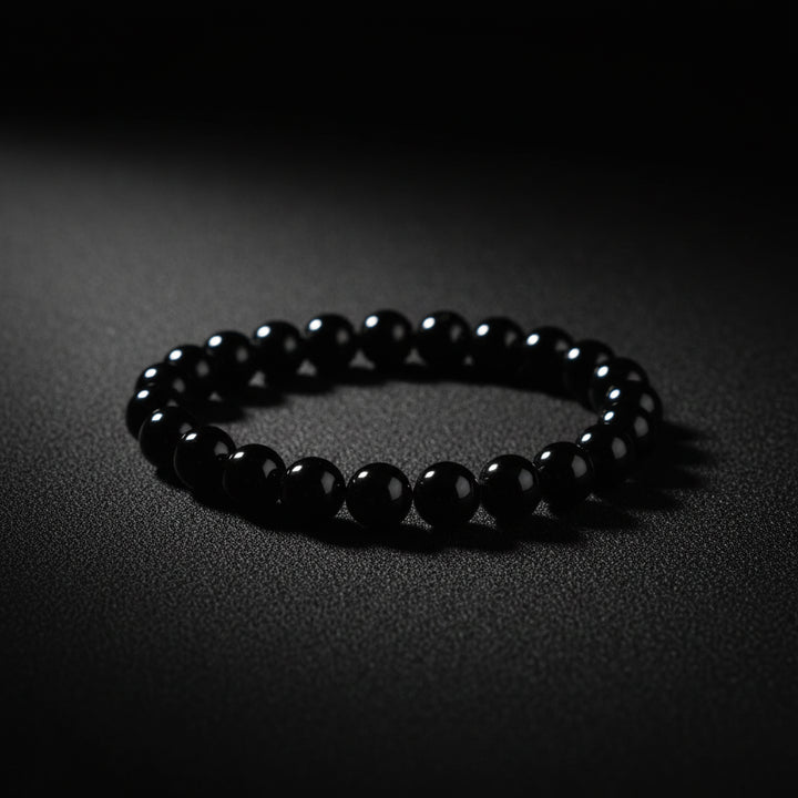 Black Obsidian stretch bracelet with polished dark beads