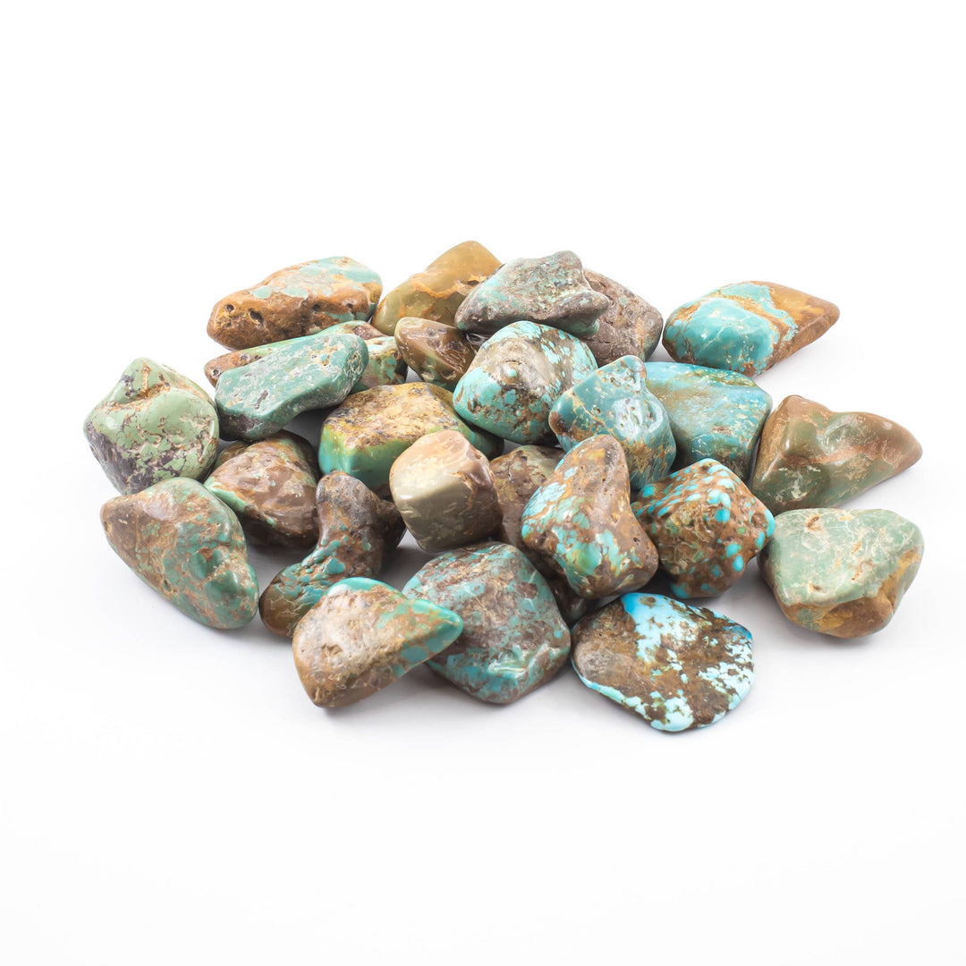 Close-up of polished Turquoise stones showing varied blue-green color, matrix, texture, and polish