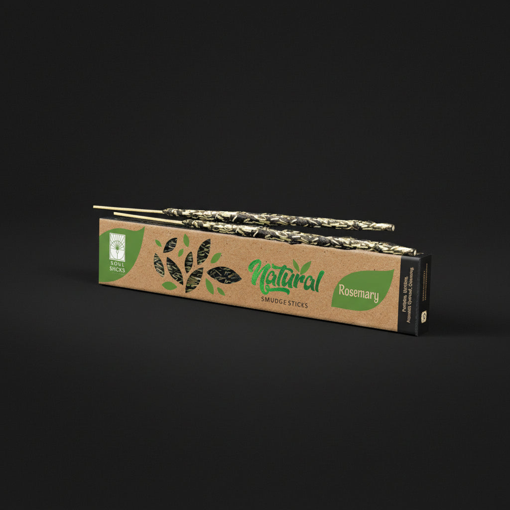 Rosemary Soul Sticks herbal incense box on a black background
