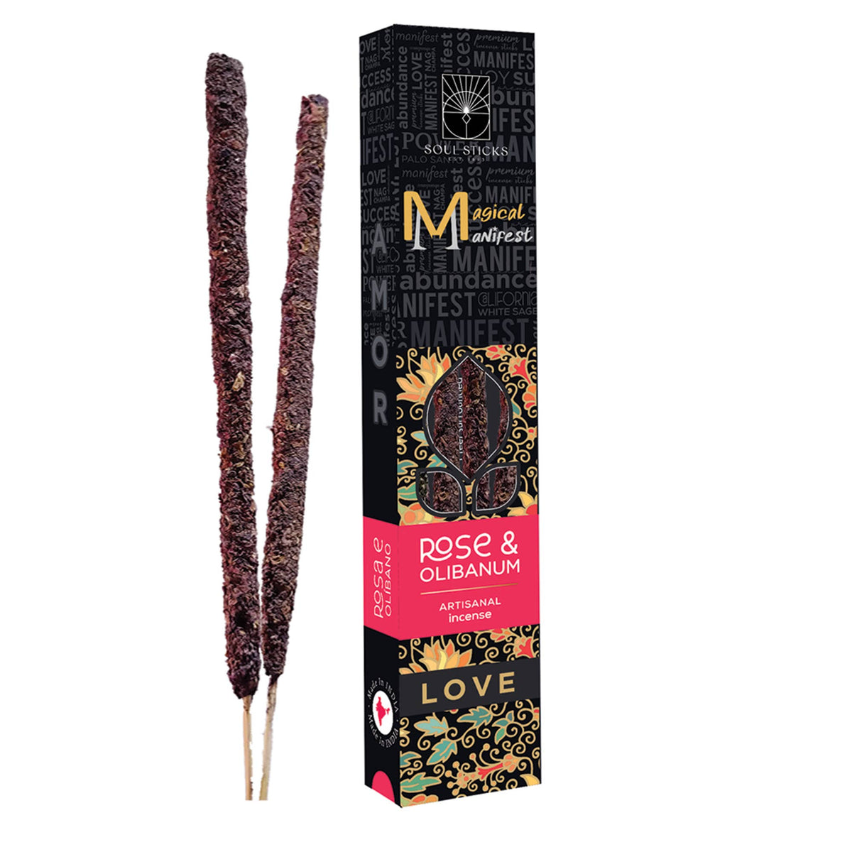 Rose and olibanum love ritual incense sticks package