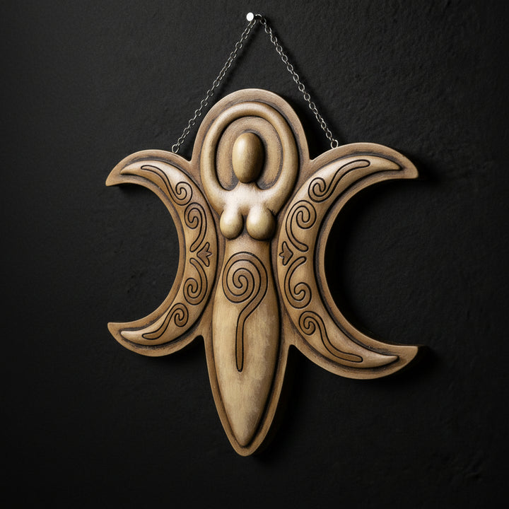 Goddess Wall Plaque — Triple Moon Symbol Decor