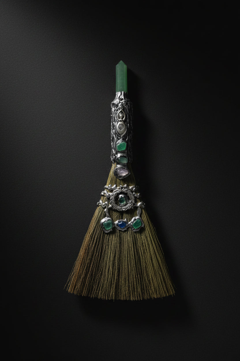 Thirteen-inch green aventurine ritual broom