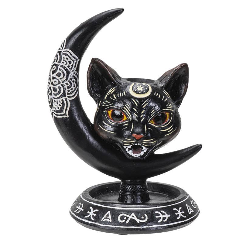 Black cat backflow incense burner front view