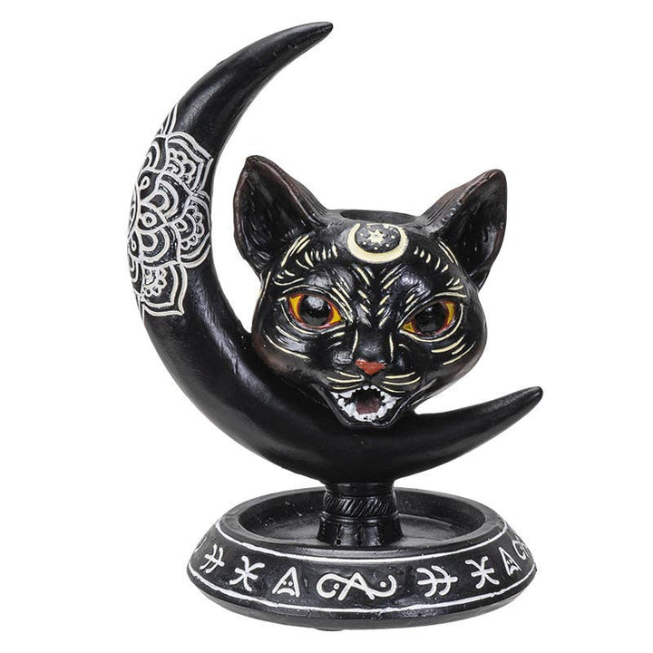 Black cat backflow incense burner front view
