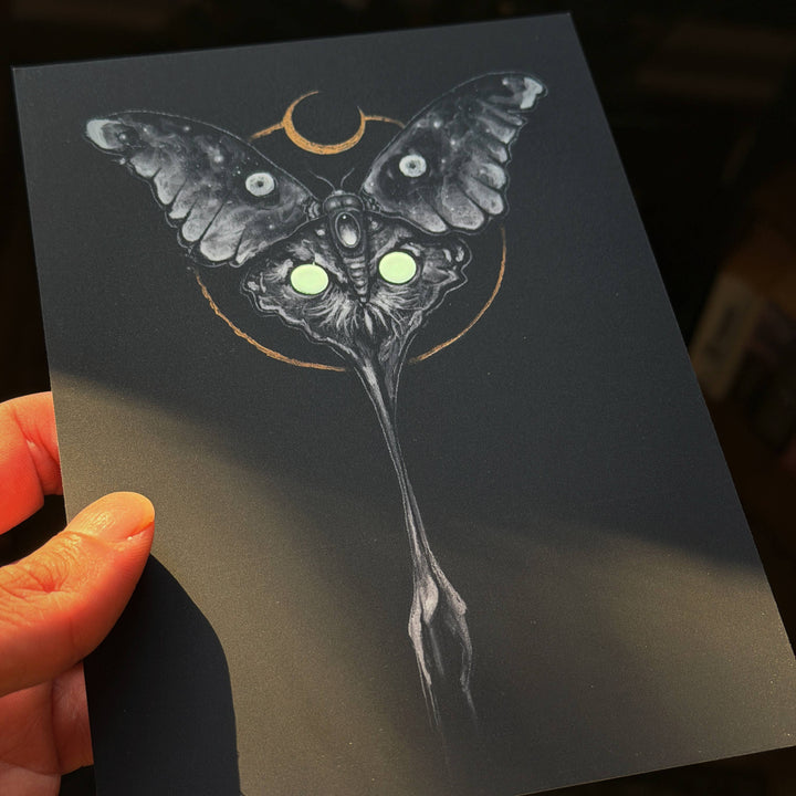 Crestfallen gold foil owl-moth art print by Brian Serway