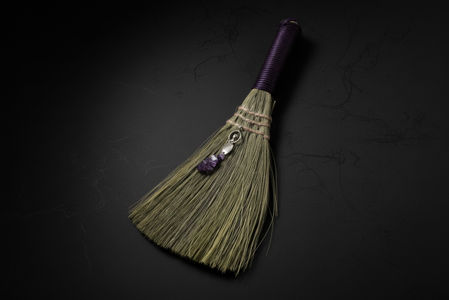 woman holding an altar broom