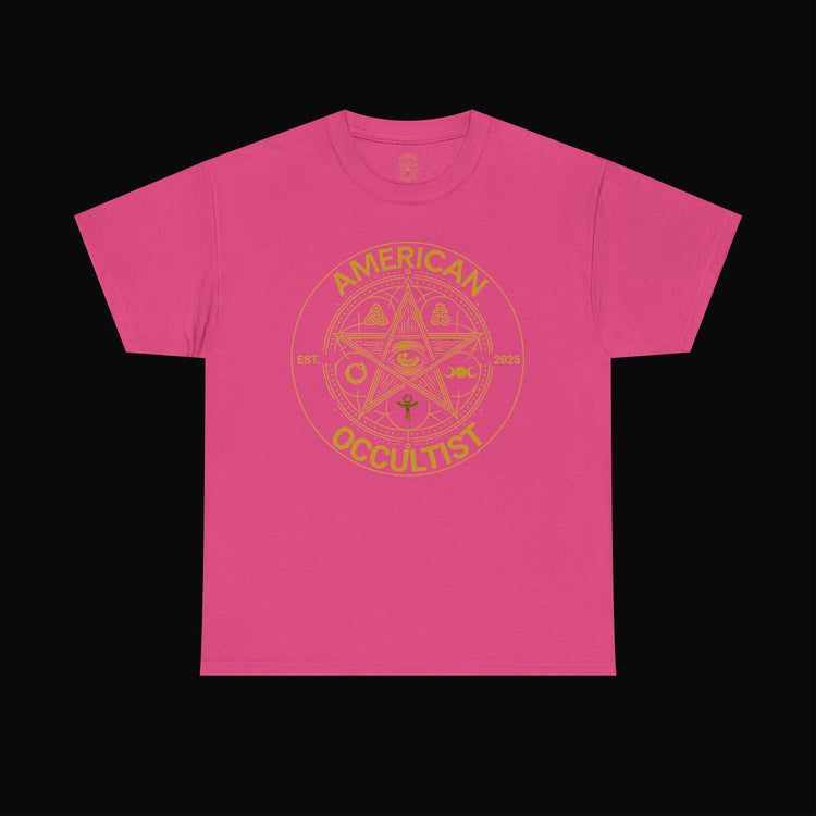 pink tee gold text
