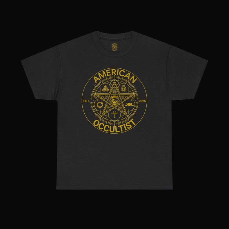 Black Tee Gold Text