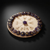 Amethyst rune stones and board shown in storage set