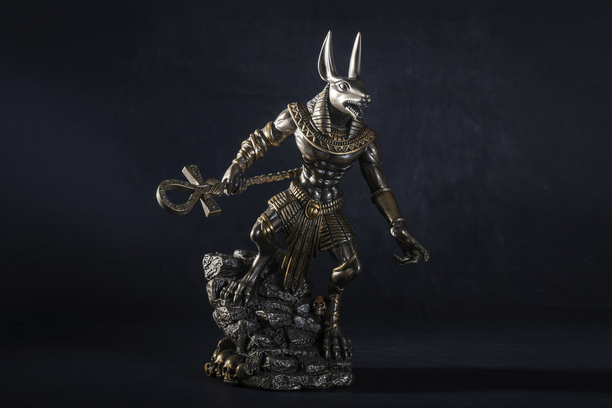 Statue of a Egyptian deity with a dark background