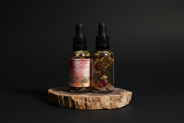 Attraction oil in a dropper bottle on a cloth.