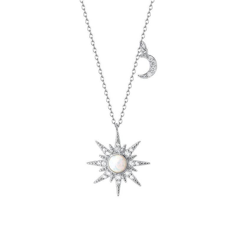 Opal sun moon pendant necklace full view