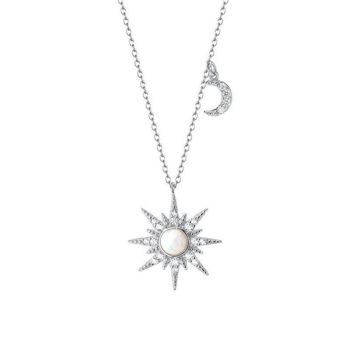 Opal sun moon pendant necklace full view