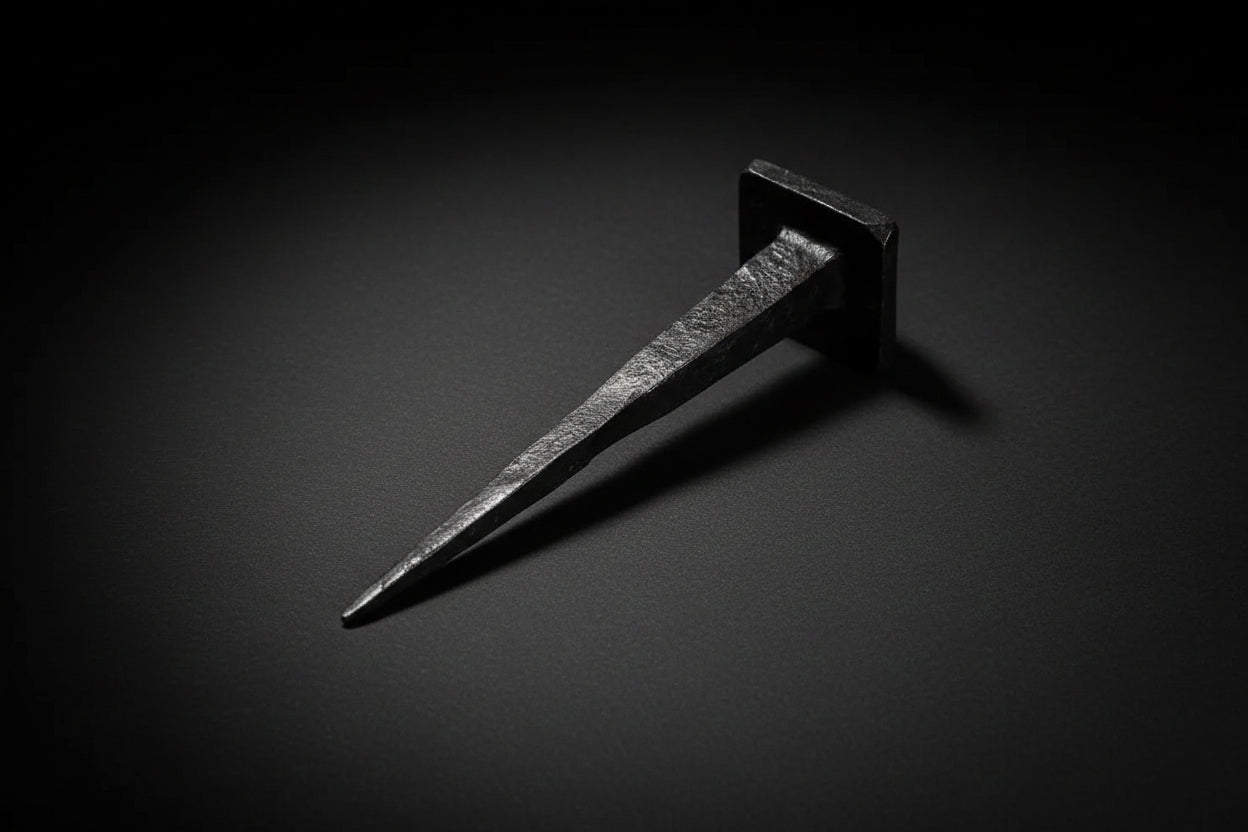 Three-inch hand-forged black iron ritual spikes with square heads