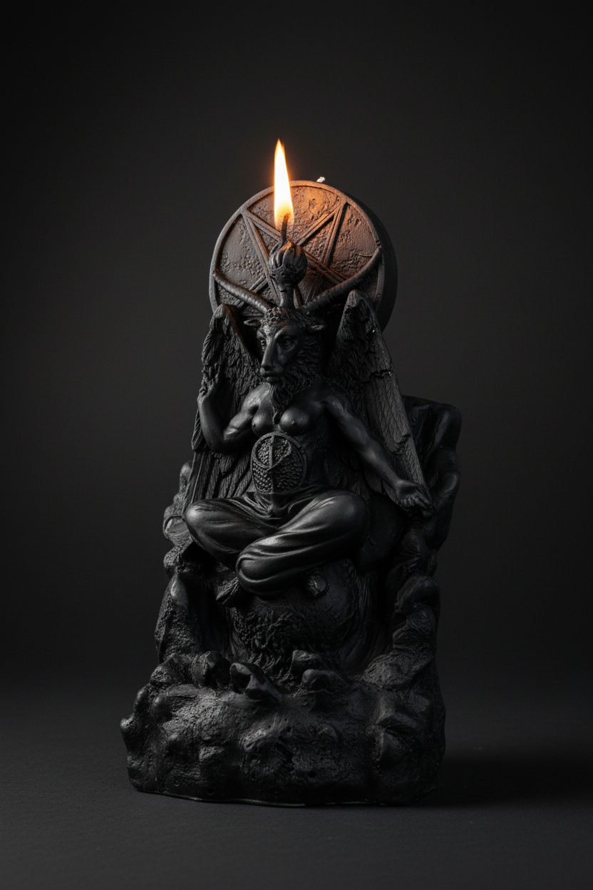 Baphomet-shaped ritual candle with detailed horned figure