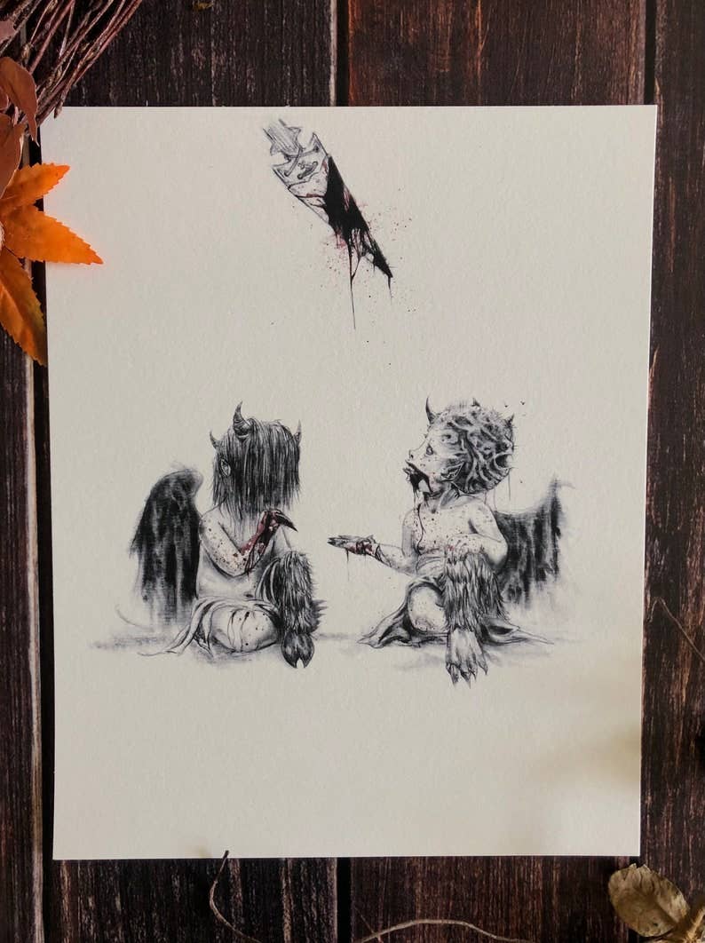 Little Baphomets occult surrealist art print