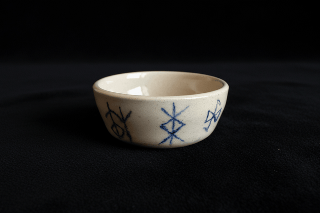 Bind rune ceramic offering bowl front view