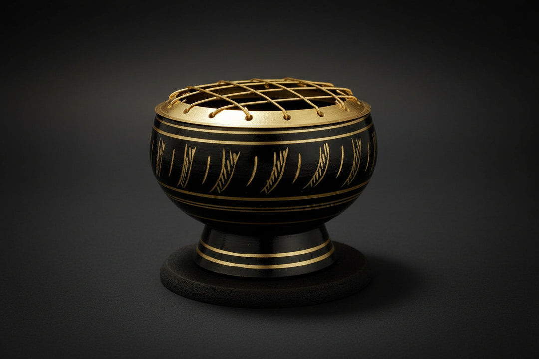Black brass incense burner with charcoal screen