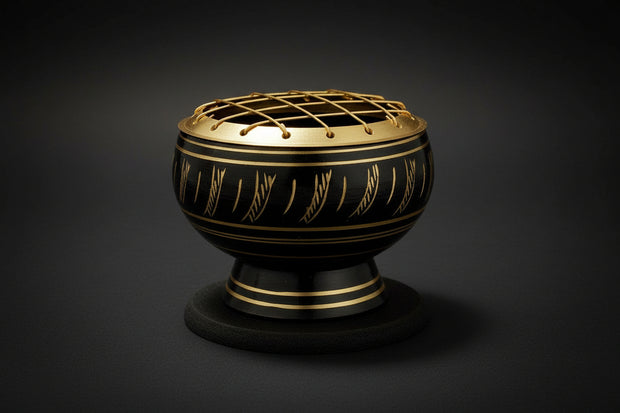 Black brass incense burner with charcoal screen