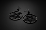 Black chain pentagram earrings with dangling pentagram charm