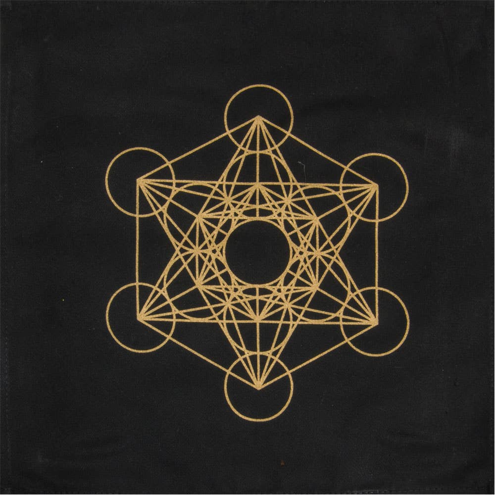 Black crystal grid cloth with gold Metatron’s Cube design