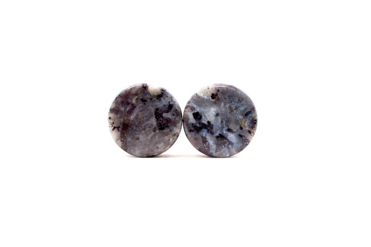 Round stone earrings on a white background
