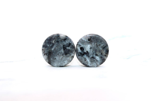 Round stone earrings on a white background