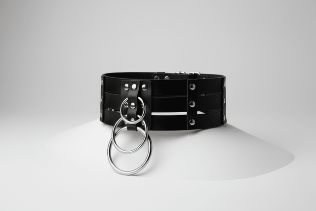 Black Leather 3-Band Choker – Triple Ring Occult Collar