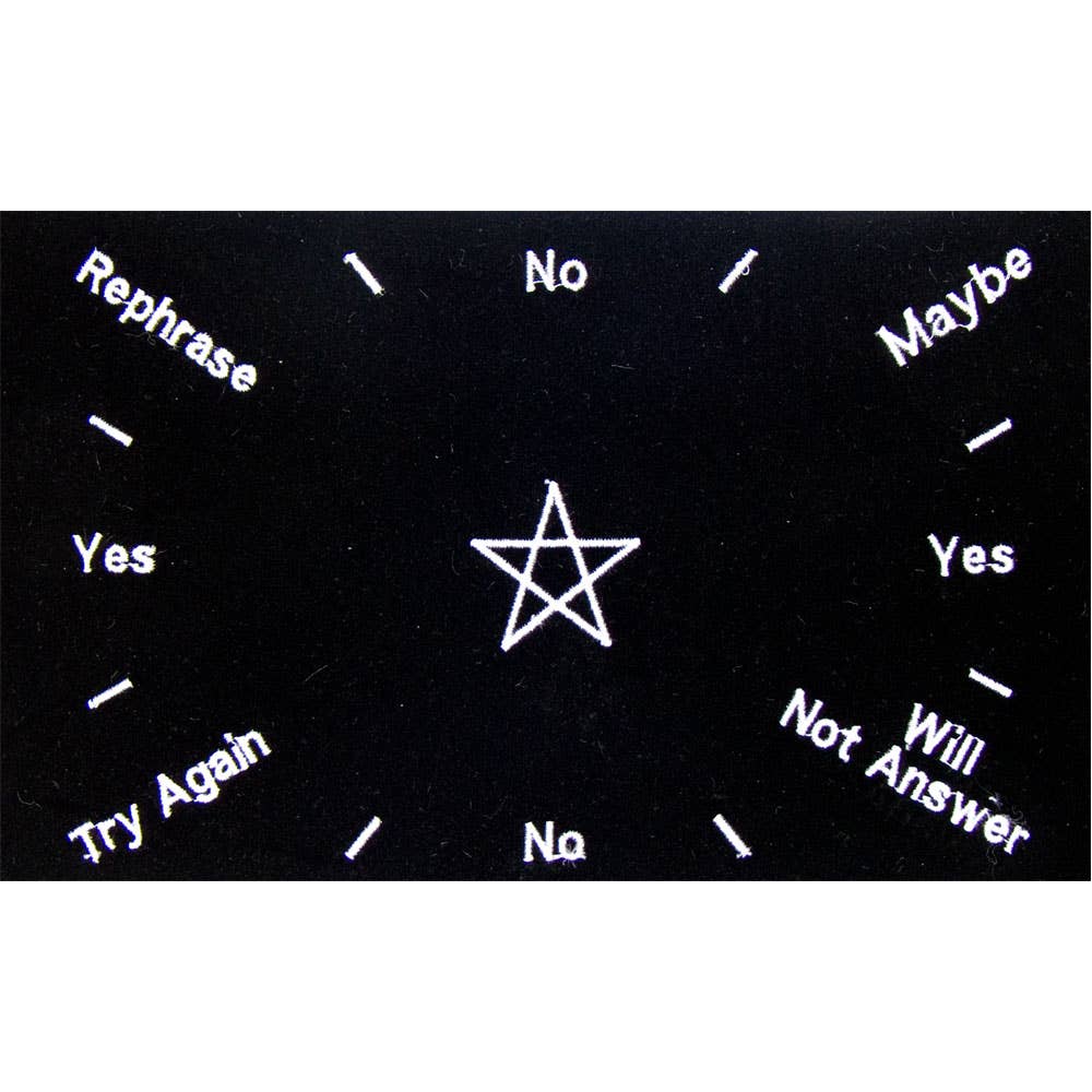 Black cotton pendulum mat with pentacle and decision layout