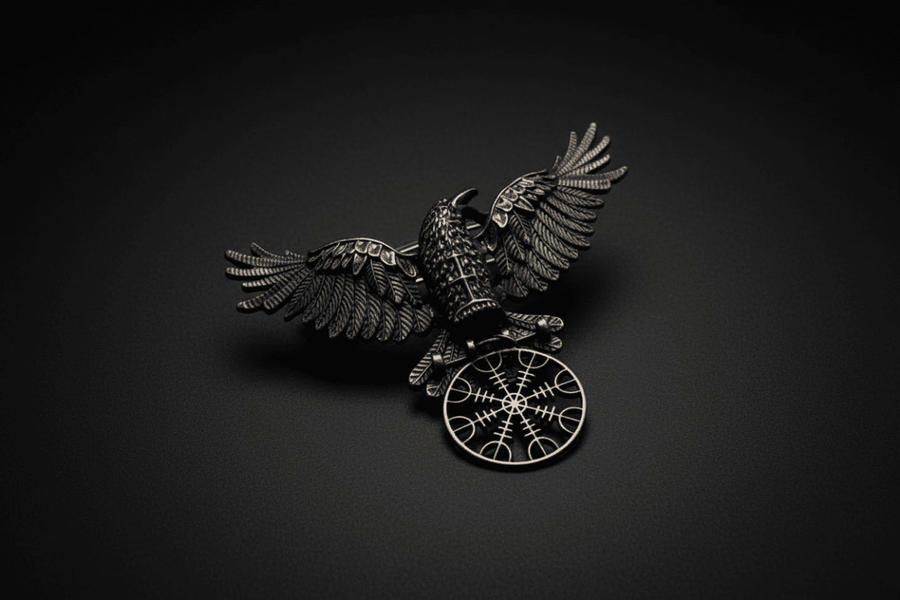 Black Raven Hair Clip – Helm of Awe Symbolic Charm