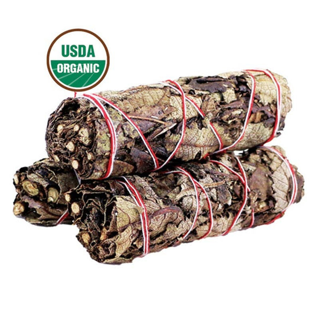 Three rolled-up sticks tied with red string, labeled with an USDA Organic logo on a white background.