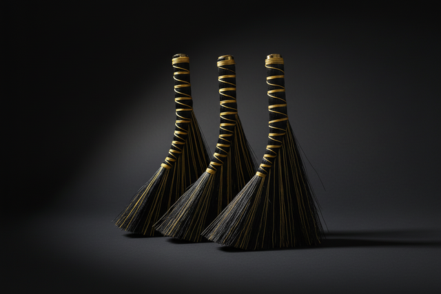 Black streaked handmade ritual hand broom