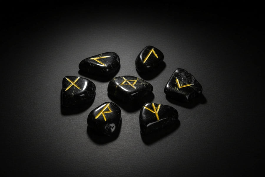 Black Tourmaline Rune Set With Board – Gemstone Divination Tools