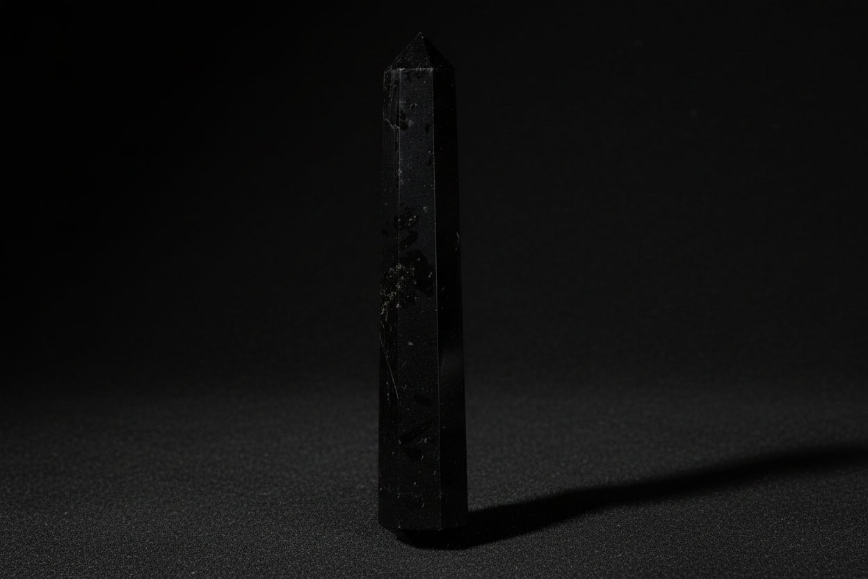 Black crystal held in a hand with 'CRG' branding.