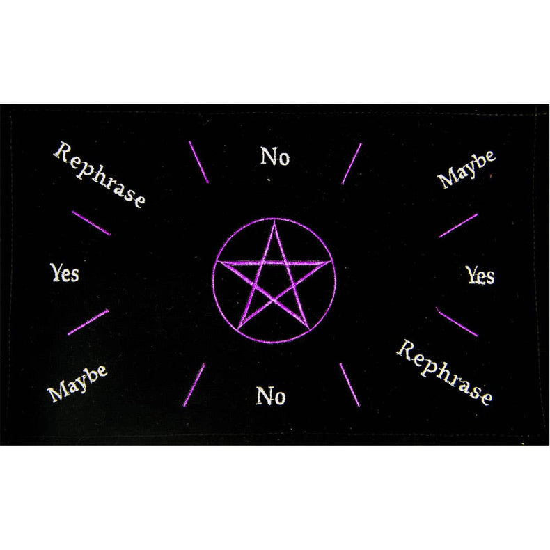 Black board with a purple pentagram and decision-making text on a white background