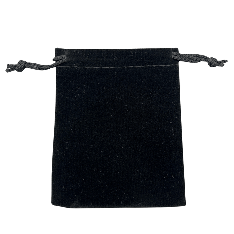 3x4 inch Black velvet drawstring pouch on a white background