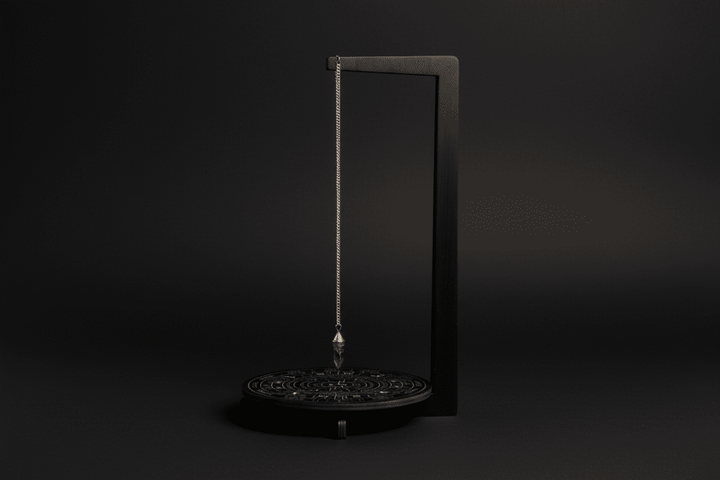 Black wooden pendulum stand for altar display