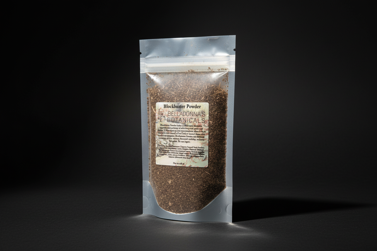Blockbuster ritual powder in labeled packaging