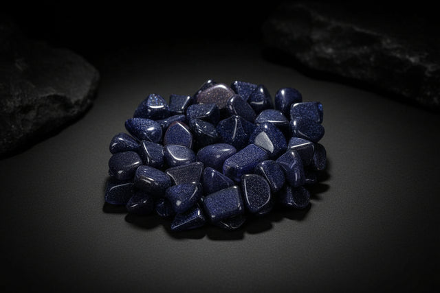 Polished deep-blue Blue Goldstone glass pieces with metallic sparkle