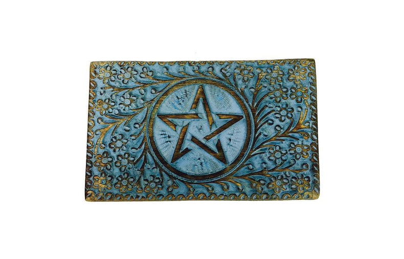 Blue Pentacle Box – 5x8" Wooden Ritual Storage
