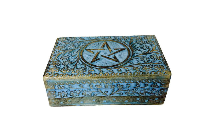 Blue Pentacle Box – 5x8" Wooden Ritual Storage
