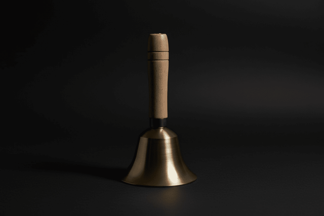 Brass bell with natural non-polished wooden handle