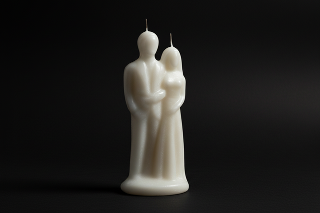 White candle shaped like a couple on a white background
